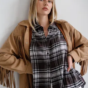 Brunette The Label Oversized Plaid Button Up