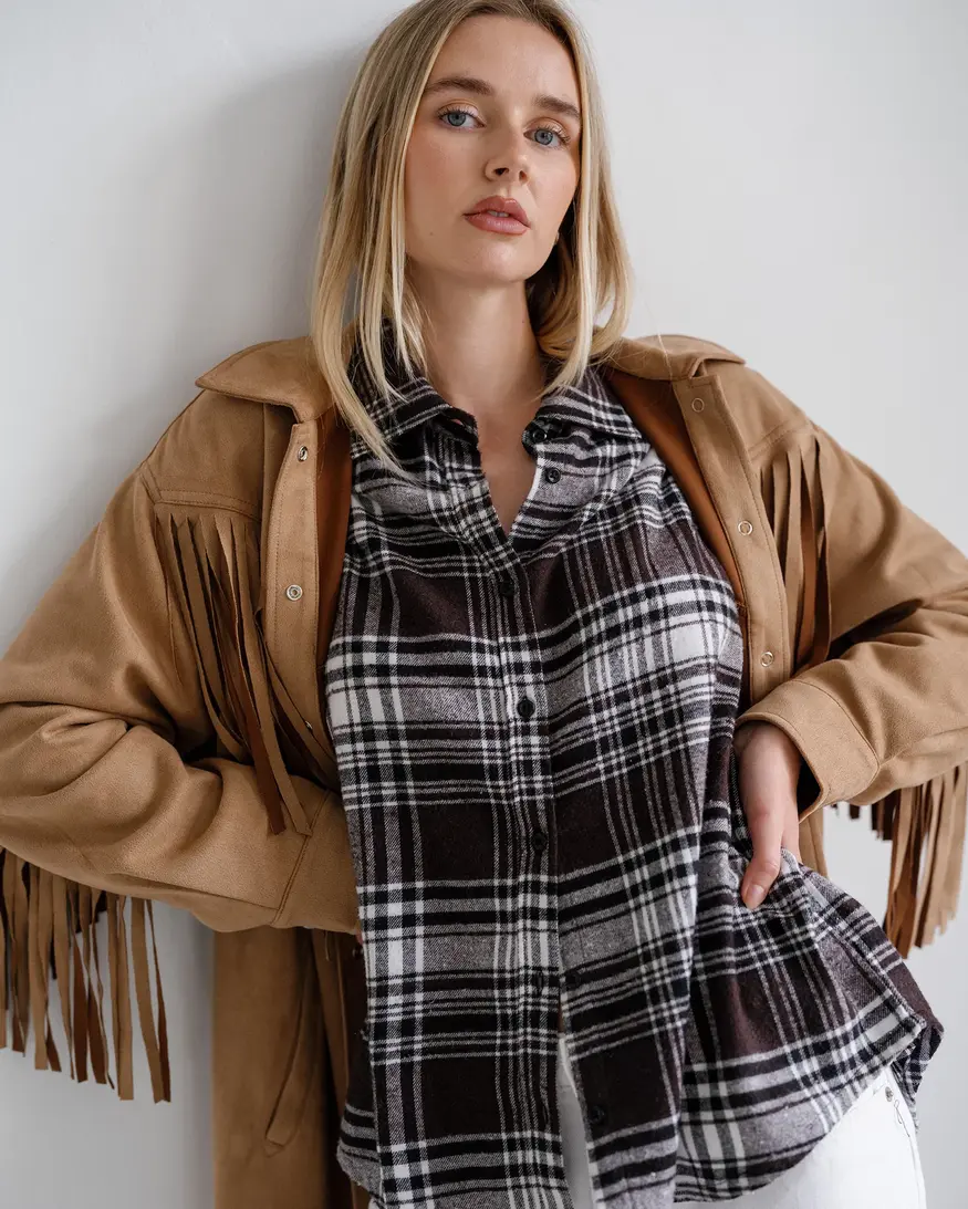 Brunette The Label Oversized Plaid Button Up