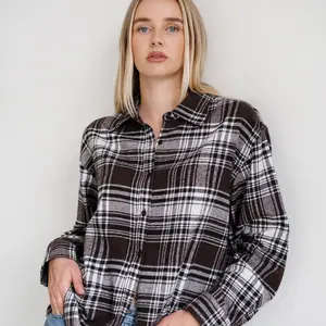 Brunette The Label Oversized Plaid Button Up