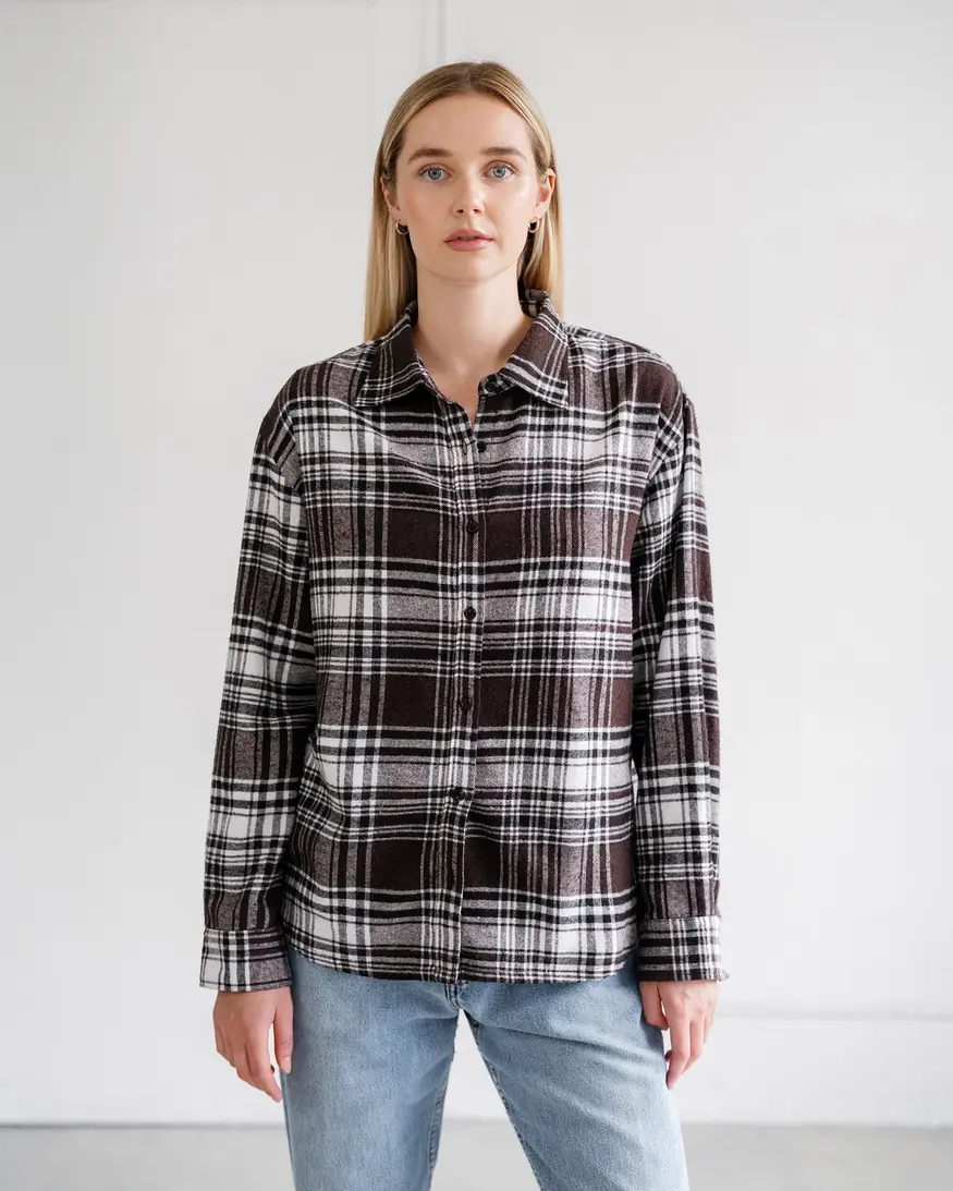 Brunette The Label Oversized Plaid Button Up
