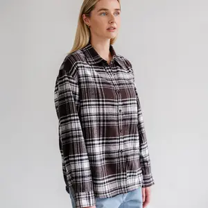 Brunette The Label Oversized Plaid Button Up
