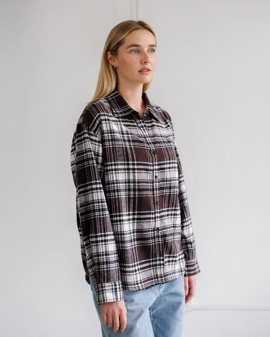 Brunette The Label Oversized Plaid Button Up
