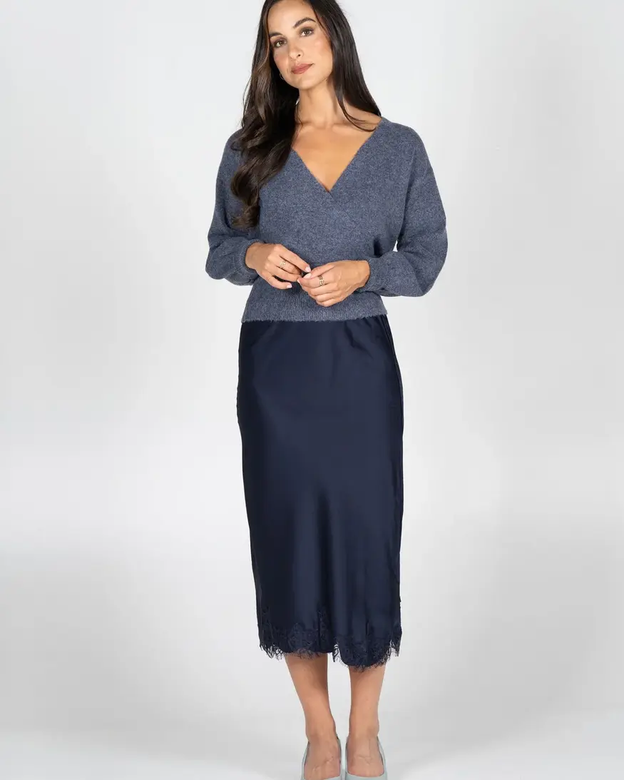 Cest Moi Satin Skirt W/Lace Trim