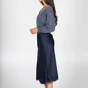 Cest Moi Satin Skirt W/Lace Trim