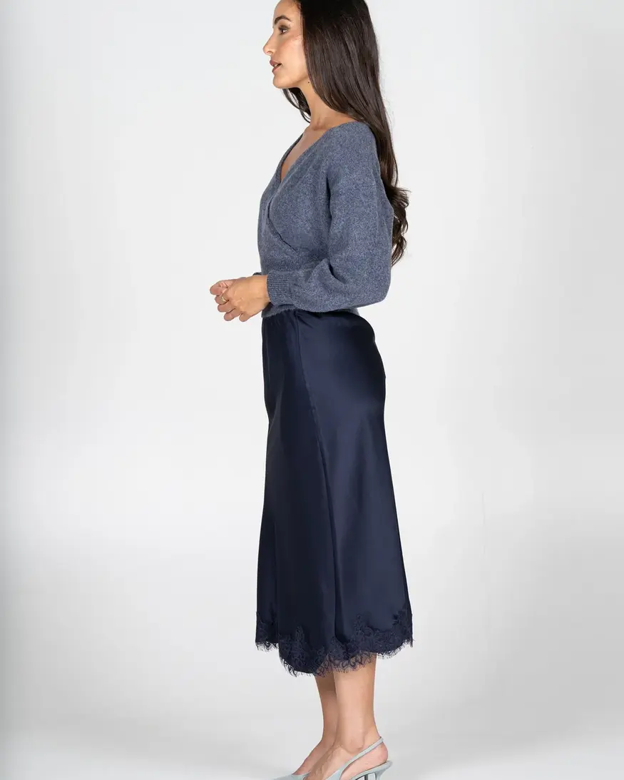 Cest Moi Satin Skirt W/Lace Trim
