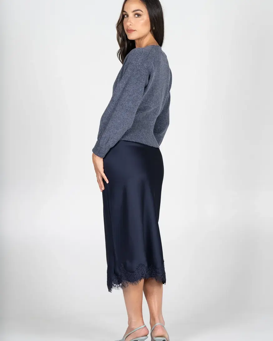Cest Moi Satin Skirt W/Lace Trim
