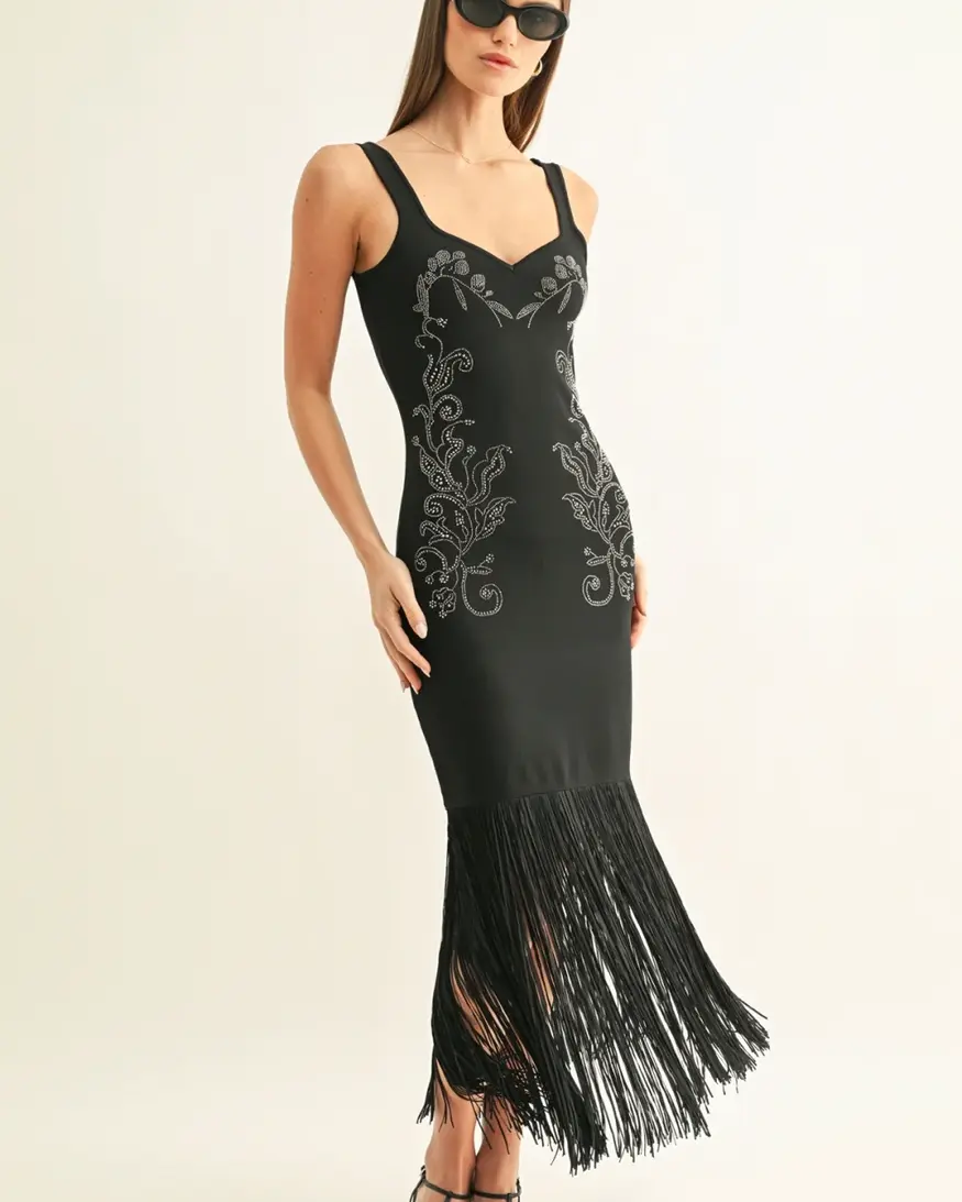 Adelyn Rae Armani Sparkle Fringe Maxi
