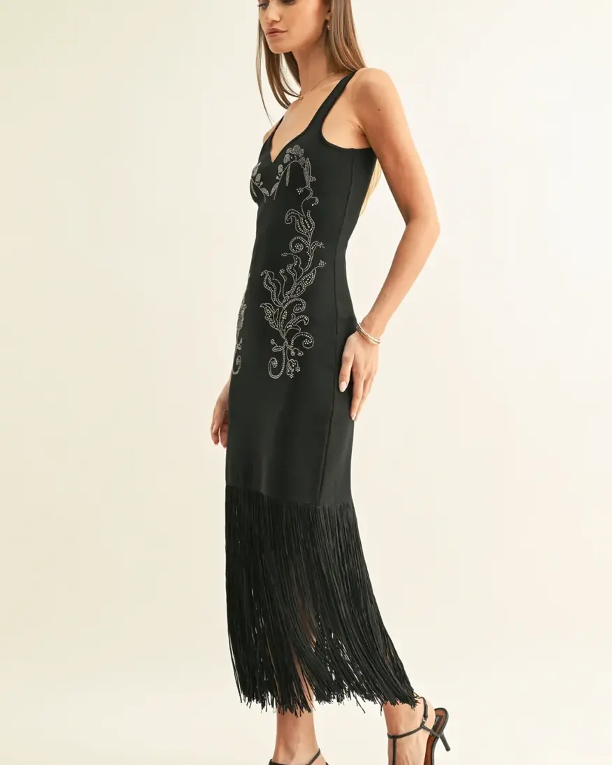 Adelyn Rae Armani Sparkle Fringe Maxi