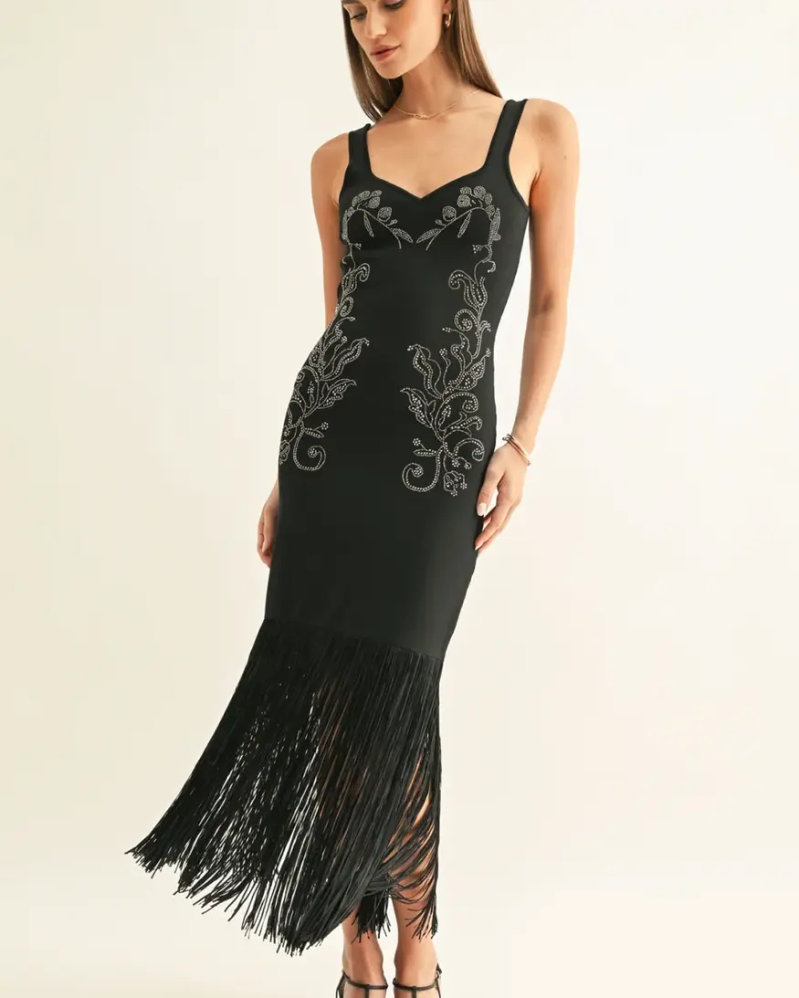 Adelyn Rae Armani Sparkle Fringe Maxi