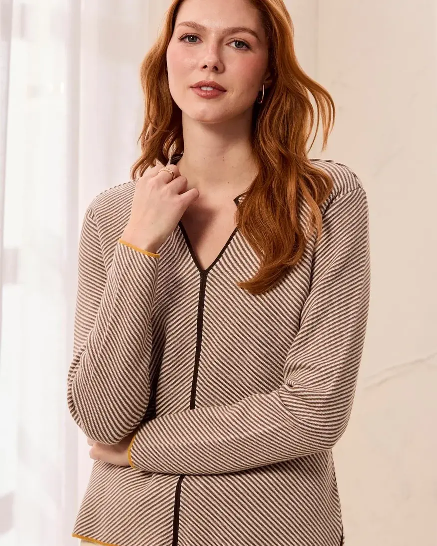 Tribal Cosmo Split Neck Sweater