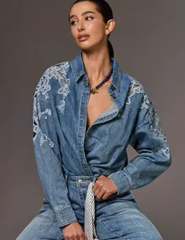 Tribal Cambree Denim Lace Shirt