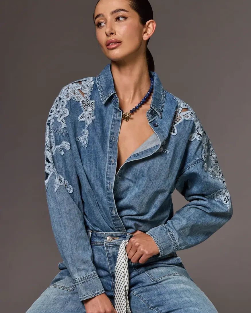 Tribal Cambree Denim Lace Shirt