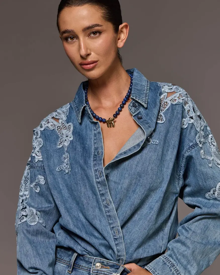 Tribal Cambree Denim Lace Shirt