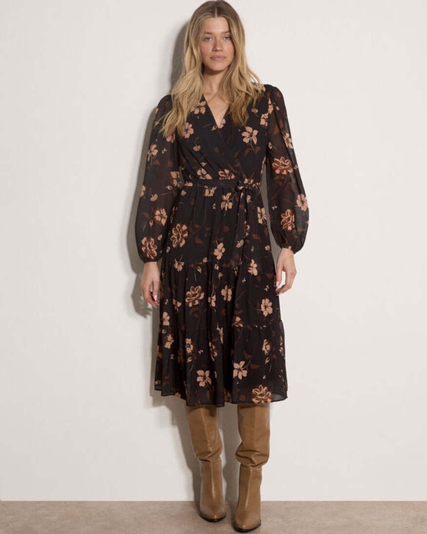 Apricot Willow Floral Wrap Tier Midi
