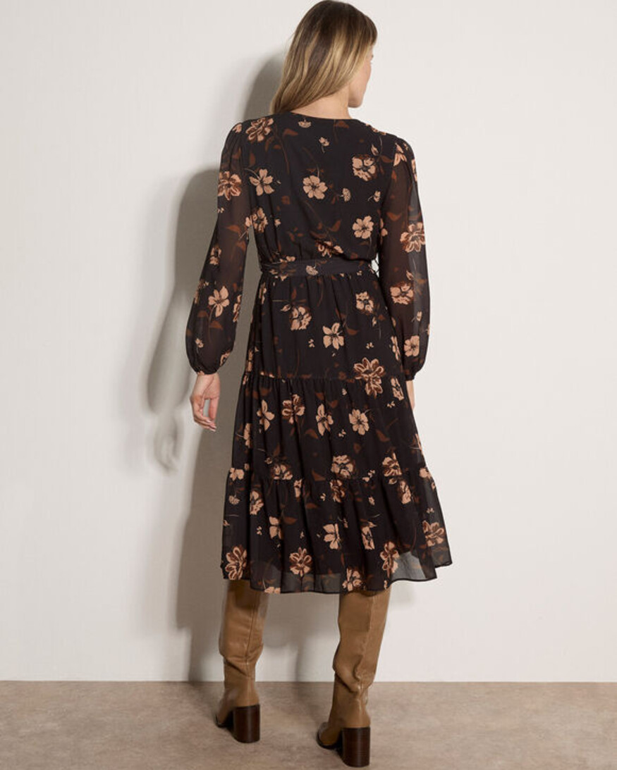 Apricot Willow Floral Wrap Tier Midi