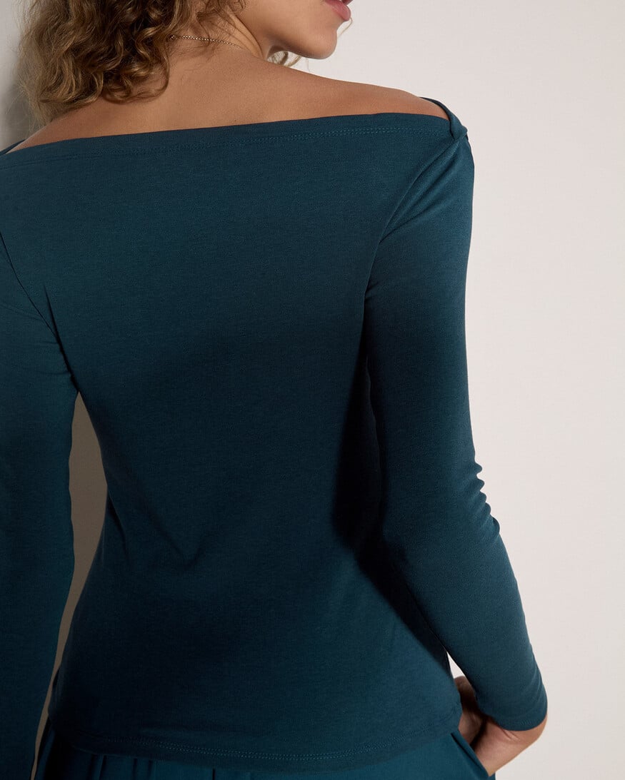 Apricot Waverly Slash Neck Top