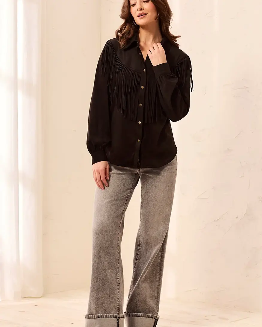 Tribal Camelia Fringe Shacket