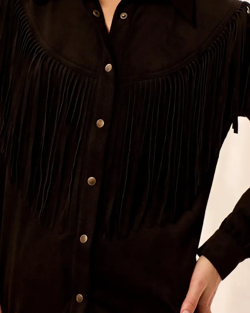 Tribal Camelia Fringe Shacket