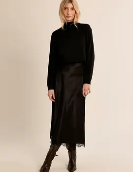 Molly Bracken Gabby Lace Trim Satin Skirt