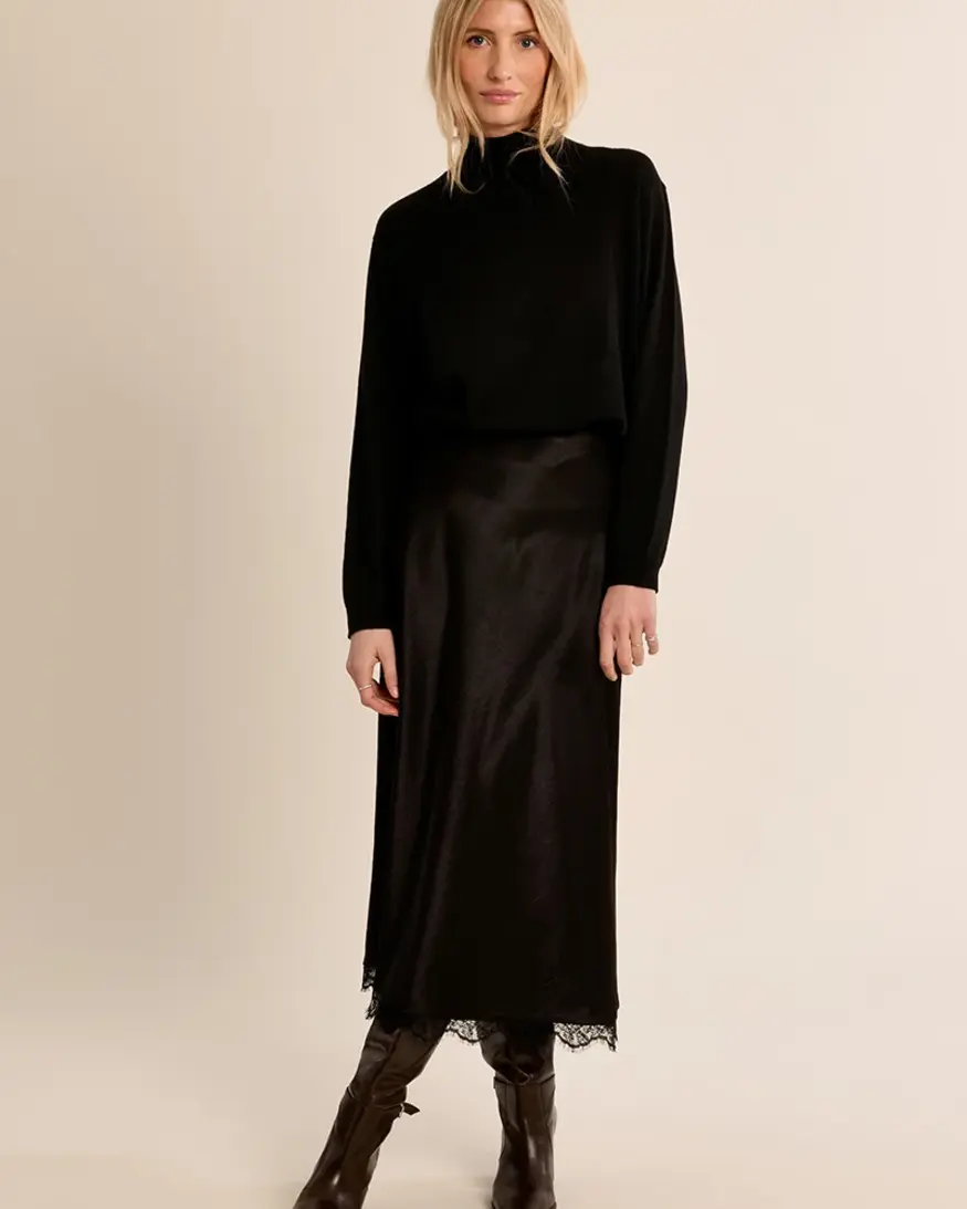 Molly Bracken Gabby Lace Trim Satin Skirt