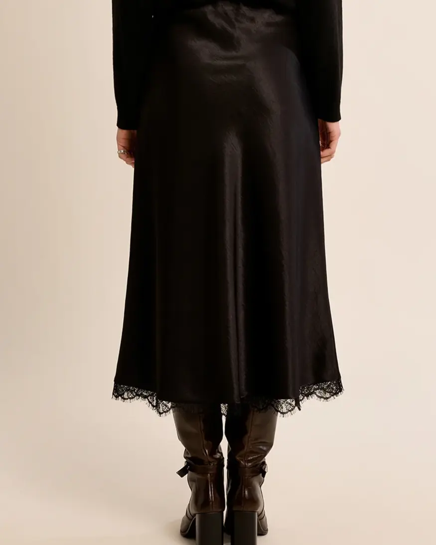 Molly Bracken Gabby Lace Trim Satin Skirt