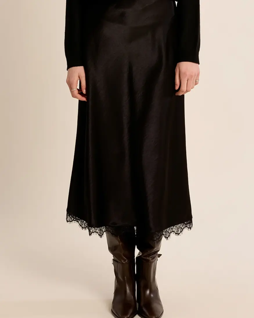 Molly Bracken Gabby Lace Trim Satin Skirt