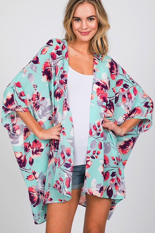 Mint Floral Kimono - Blush Boutique