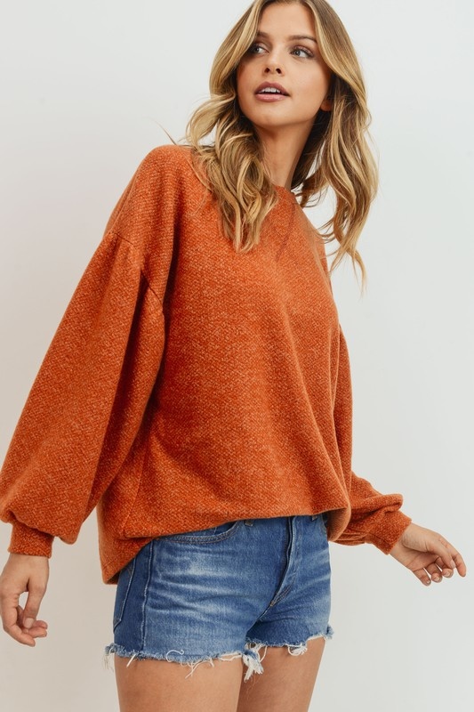 Rust Balloon Sleeve Pullover - Blush Boutique