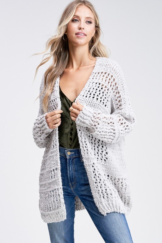 Heather Grey Crochet Cardigan - Blush Boutique