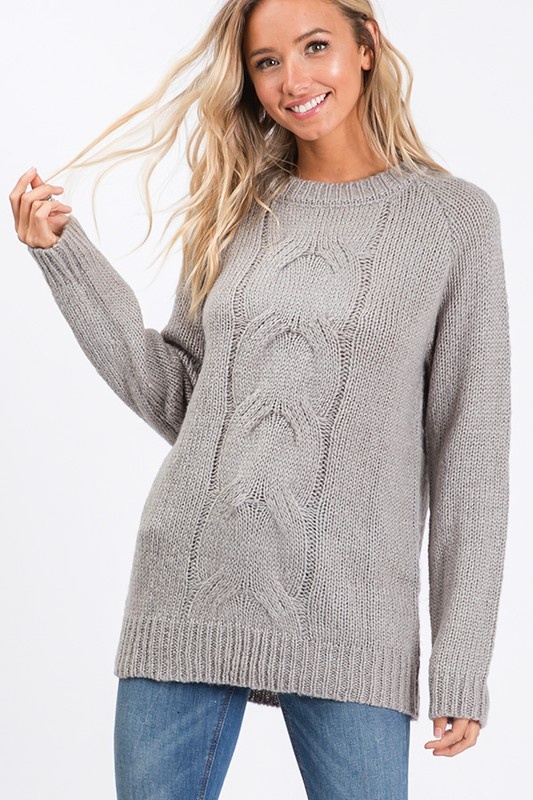 Grey Cable Knit Sweater - Blush Boutique