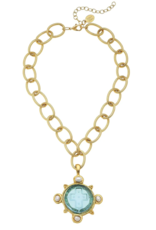 Aqua Venetian Glass Freshwater Pearl Necklace