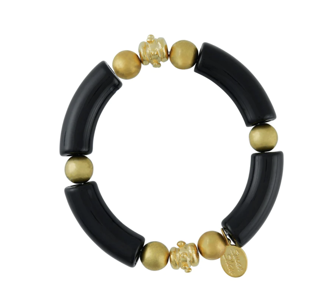 Handcast Gold Bead & Black Bracelet