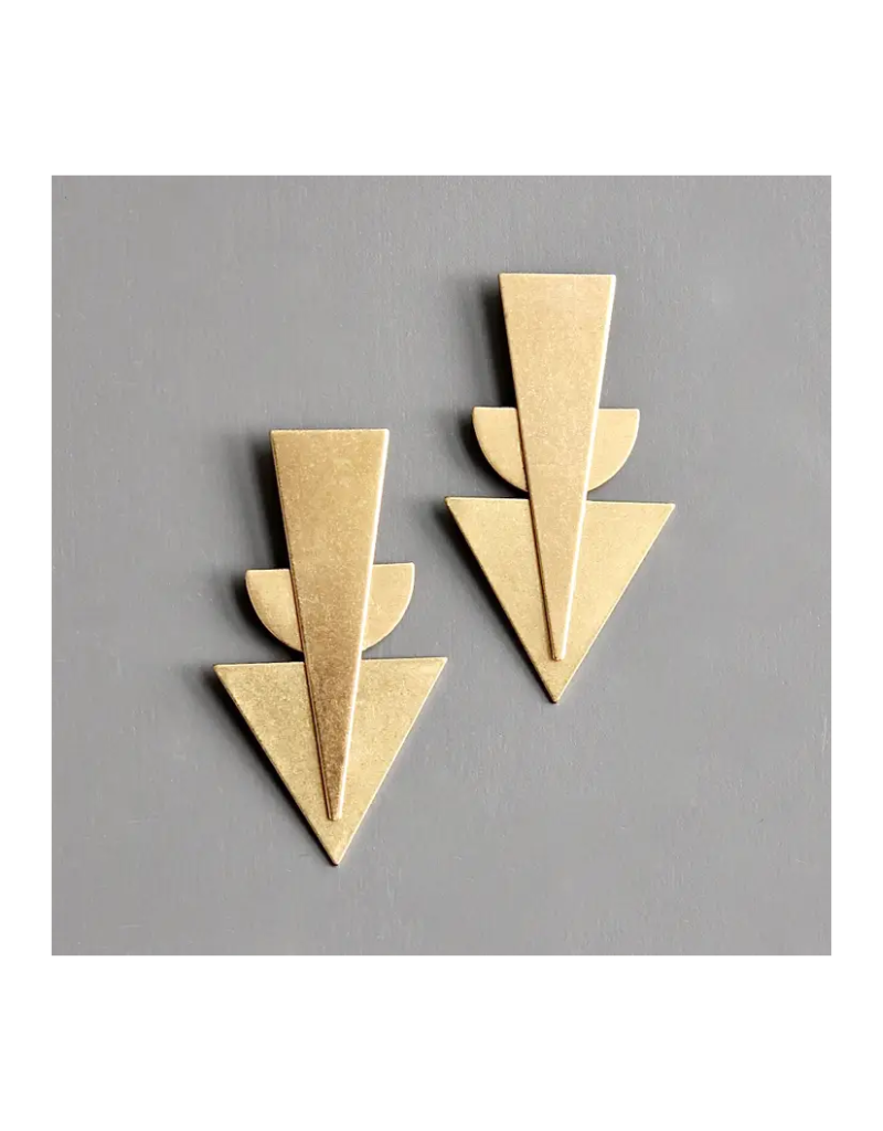 David Aubrey Jewelry Geometric Brass Post Earrings