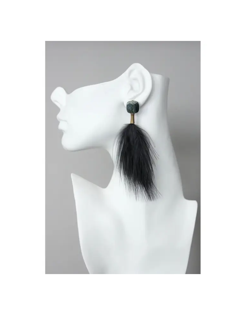 David Aubrey Jewelry Jasper and Black Feather Post Earrings