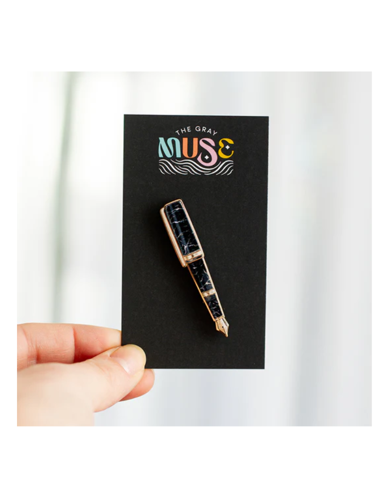 The Gray Muse Black Marble Fountain Pen Enamel Pin