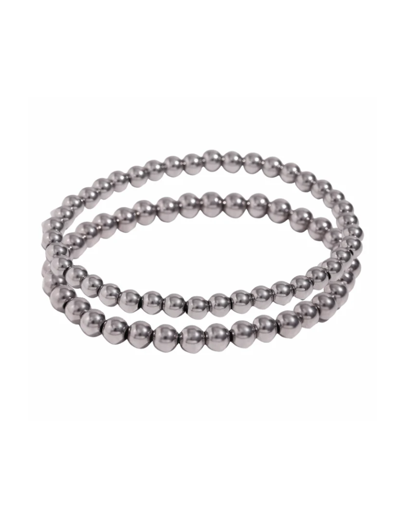 HJaneJewels M/L Silver Beaded Bracelet Stack