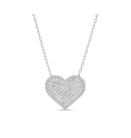 Splendid Iris Pave Heart Necklace - Silver