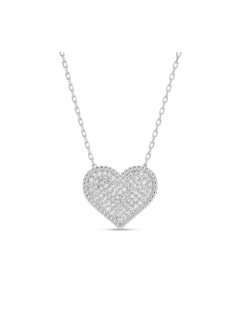 Splendid Iris Pave Heart Necklace - Silver