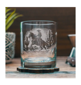 Benoit's Design Co. Etched Ride 'em Cowboy Glass