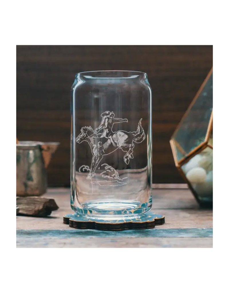 Benoit's Design Co. Etched Cowboy Beer Can Drinking Glass