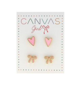 Canvas Clementine Bow and Heart Earrings