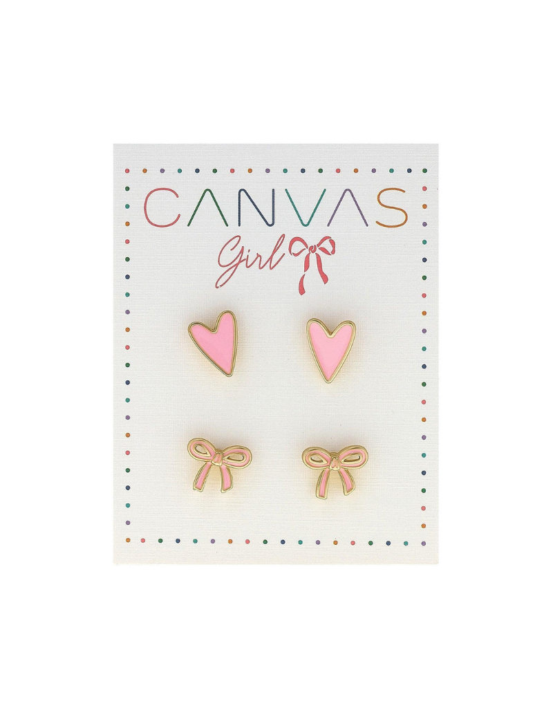 Canvas Clementine Bow and Heart Earrings