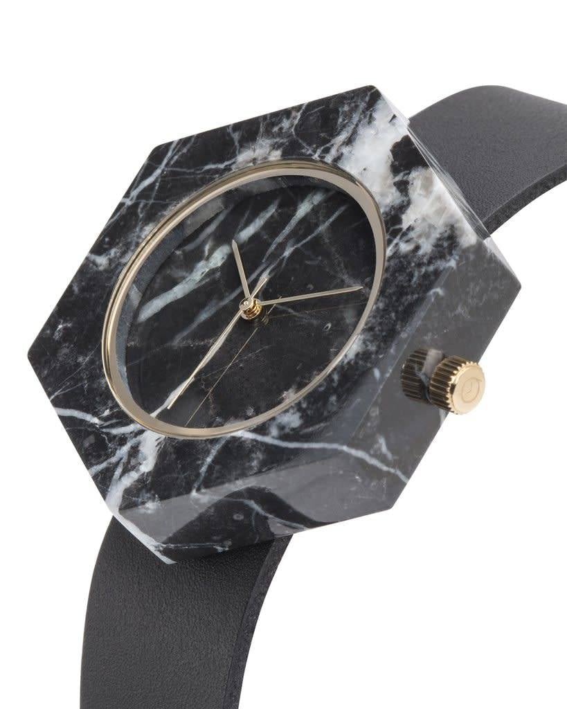 Analog Watch Co. Black Marble Hexagon Mason Watch With Black Strap
