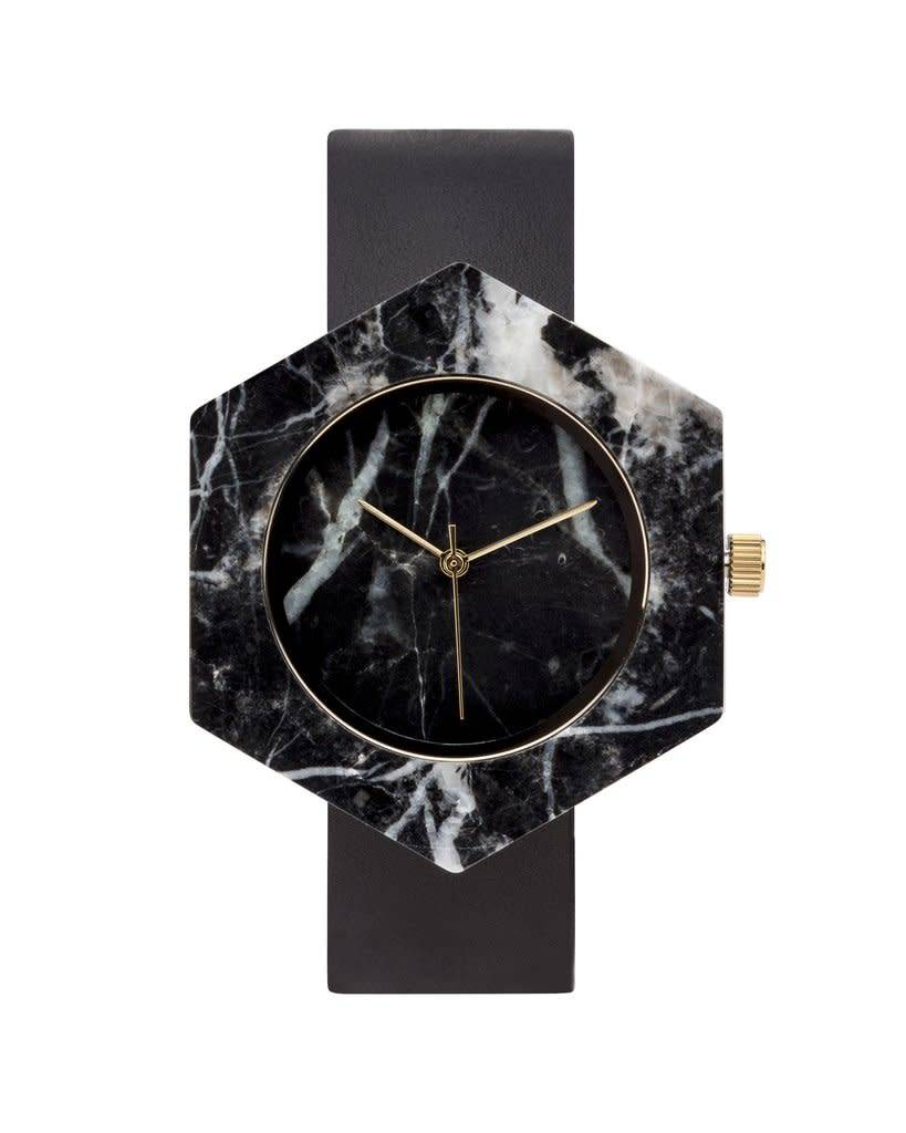 Analog Watch Co. Black Marble Hexagon Mason Watch With Black Strap