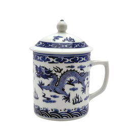 Original Source Blue & White Dragon Print Mug with Lid