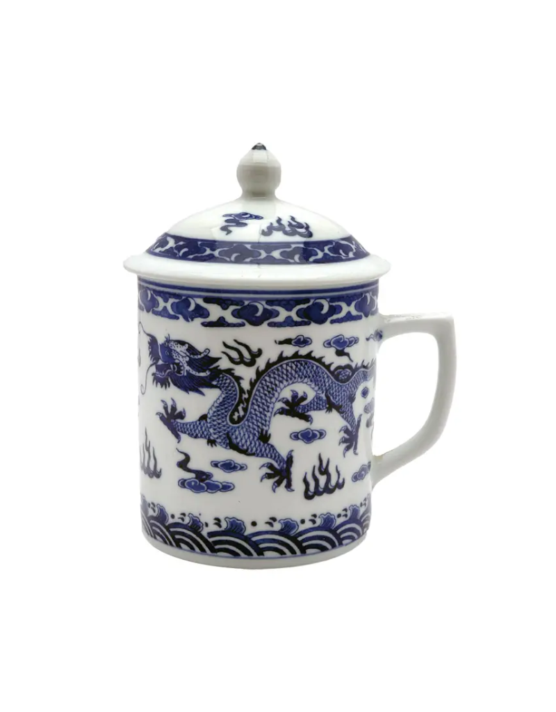 Original Source Blue & White Dragon Print Mug with Lid