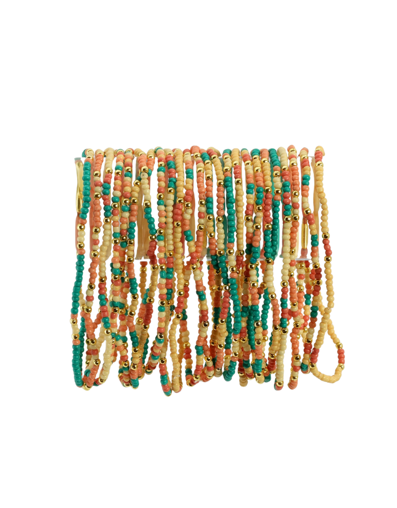 Splendid Iris Single Seed Bead Bracelet/Teal/Peach/Yellow