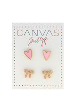 Canvas Clementine Bow and Heart Earrings
