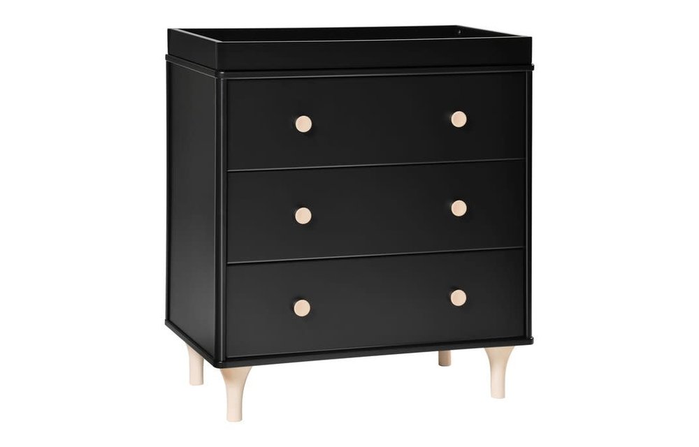 Baby Letto Lolly 3 Drawer Changer In Black-Washed Natural (No Pad Included)