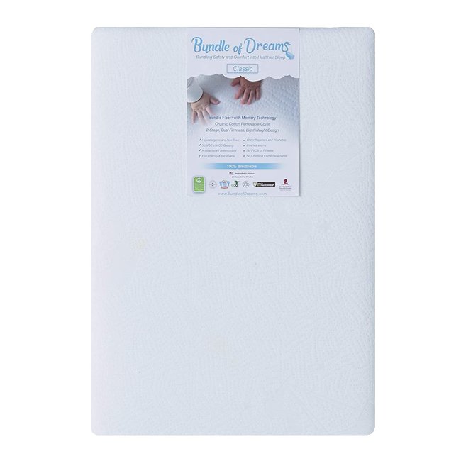 Bundle of Dreams Flagship 5" 2 Stage Mini Crib Mattress, Organic, Breathable, Hypoallergenic, for Portable Cribs